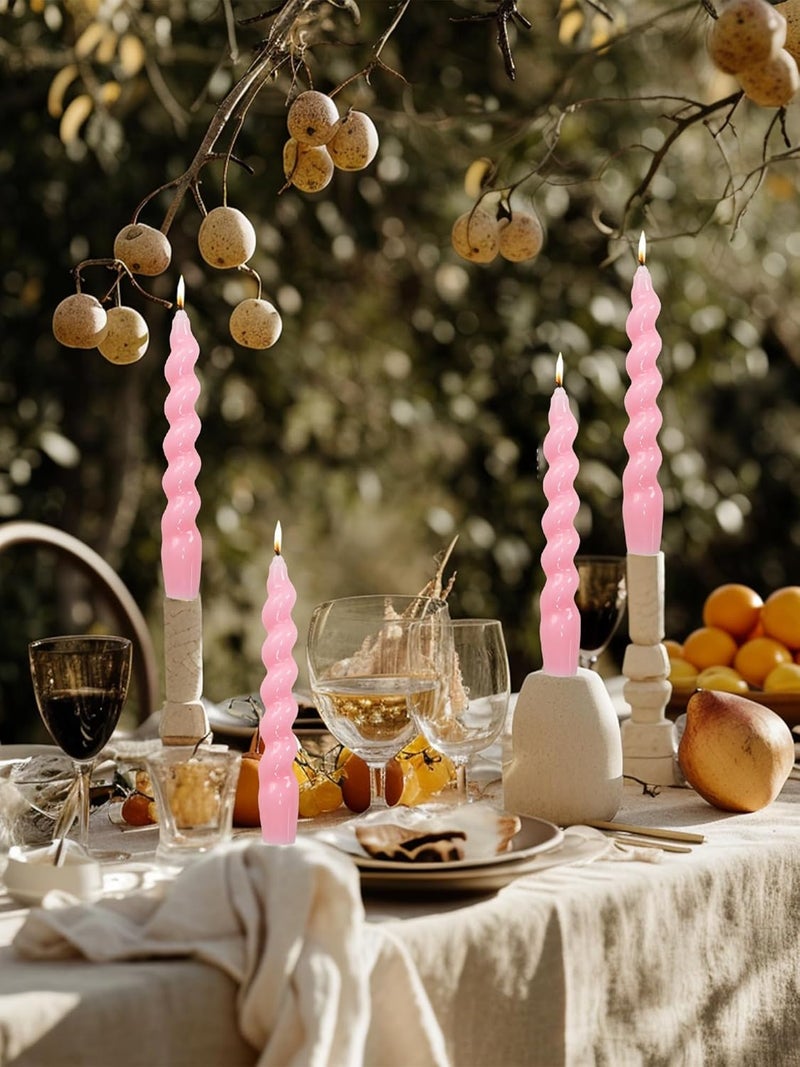 LPUSA Pink Spiral Taper Dinner Candles Conical Stick Candles Wax Unscented Dinner Candle Dripless for Home Decor, Relaxation Set of 4（7.6" Baby Pink） - Image 3